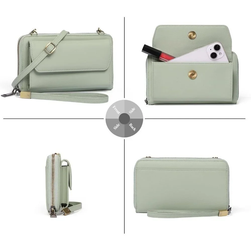 Women Z02 Green Phone Purse Crossbody Bags for Small Travel Wallet Touch Screen